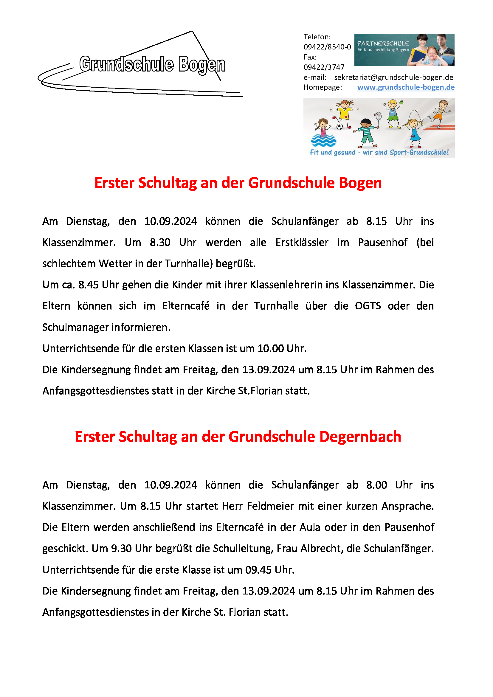 Ablauf erster Schultag